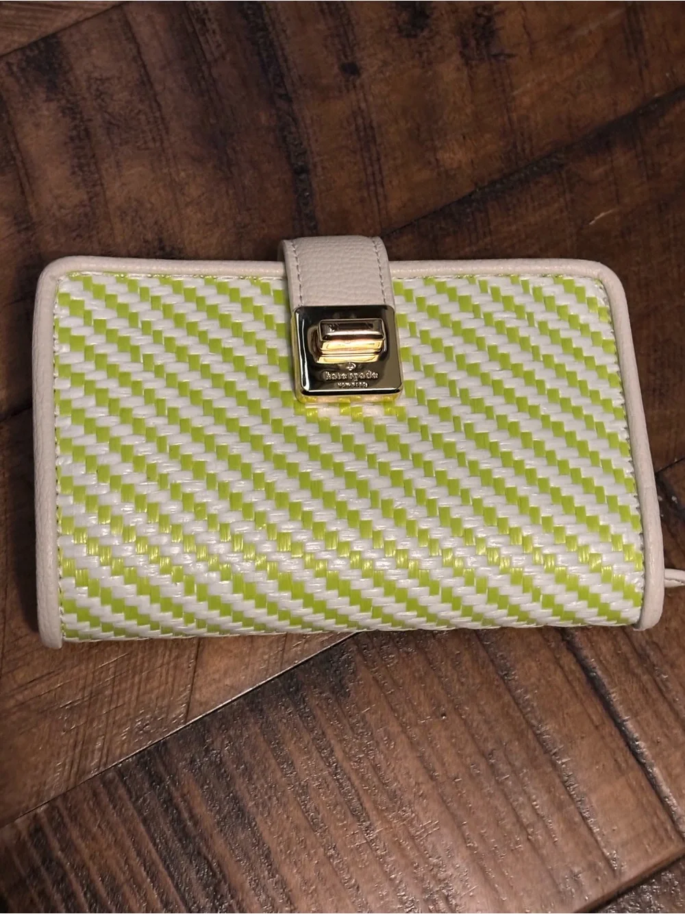 Kate Spade Phoebe Straw Turnlock Medium Wallet Lime Slushy LN